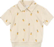 MILES THE LABEL Kids' Pineapple Print Terry Cloth Half Zip Polo