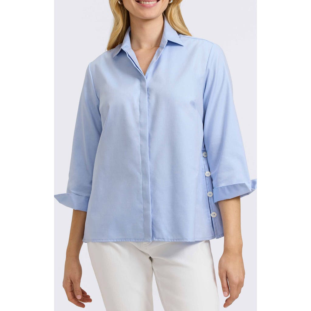 Foxcroft Beatrice Side Button Shirt In Soft Blue