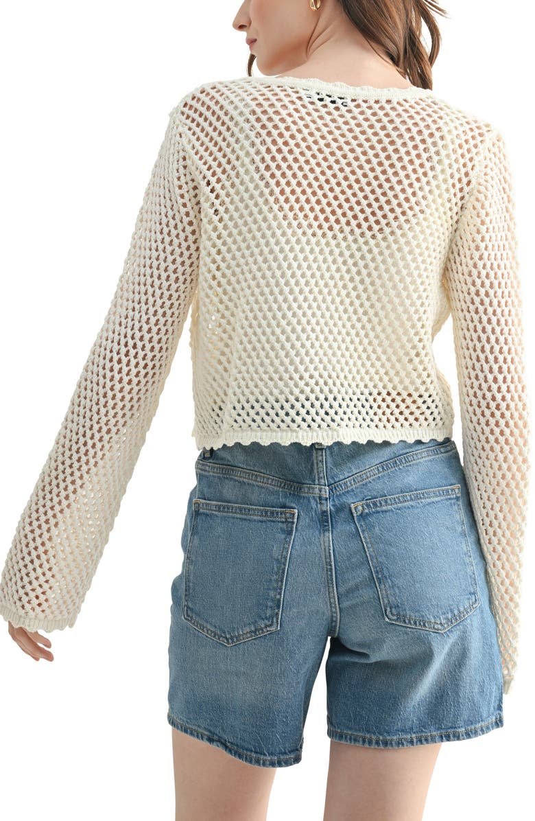 All in Favor Floral Appliqué Open Stitch Cotton Blend Cardigan, Alternate, color,