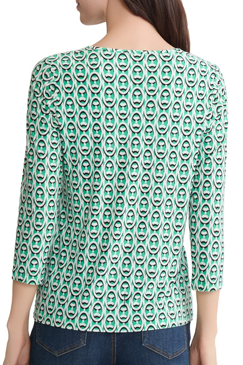 Abstract Print Keyhole Three-Quarter Sleeve Crepe Top, Alternate, color, KELLY MULTI