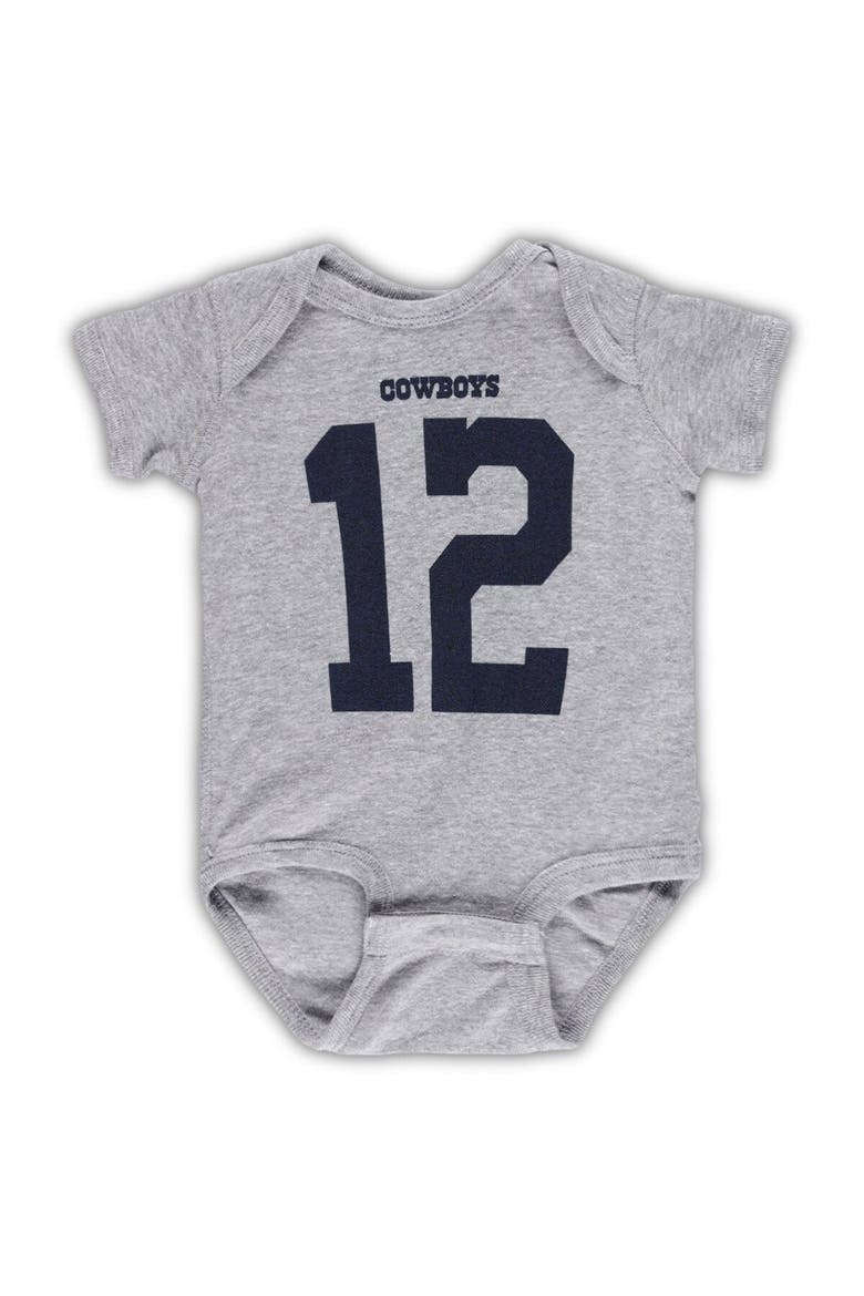Newborn & Infant Mitchell & Ness Roger Staubach Heather Gray Dallas Cowboys Retired Player Mainliner Name & Number Bodysuit, Alternate, color, Heather Gray