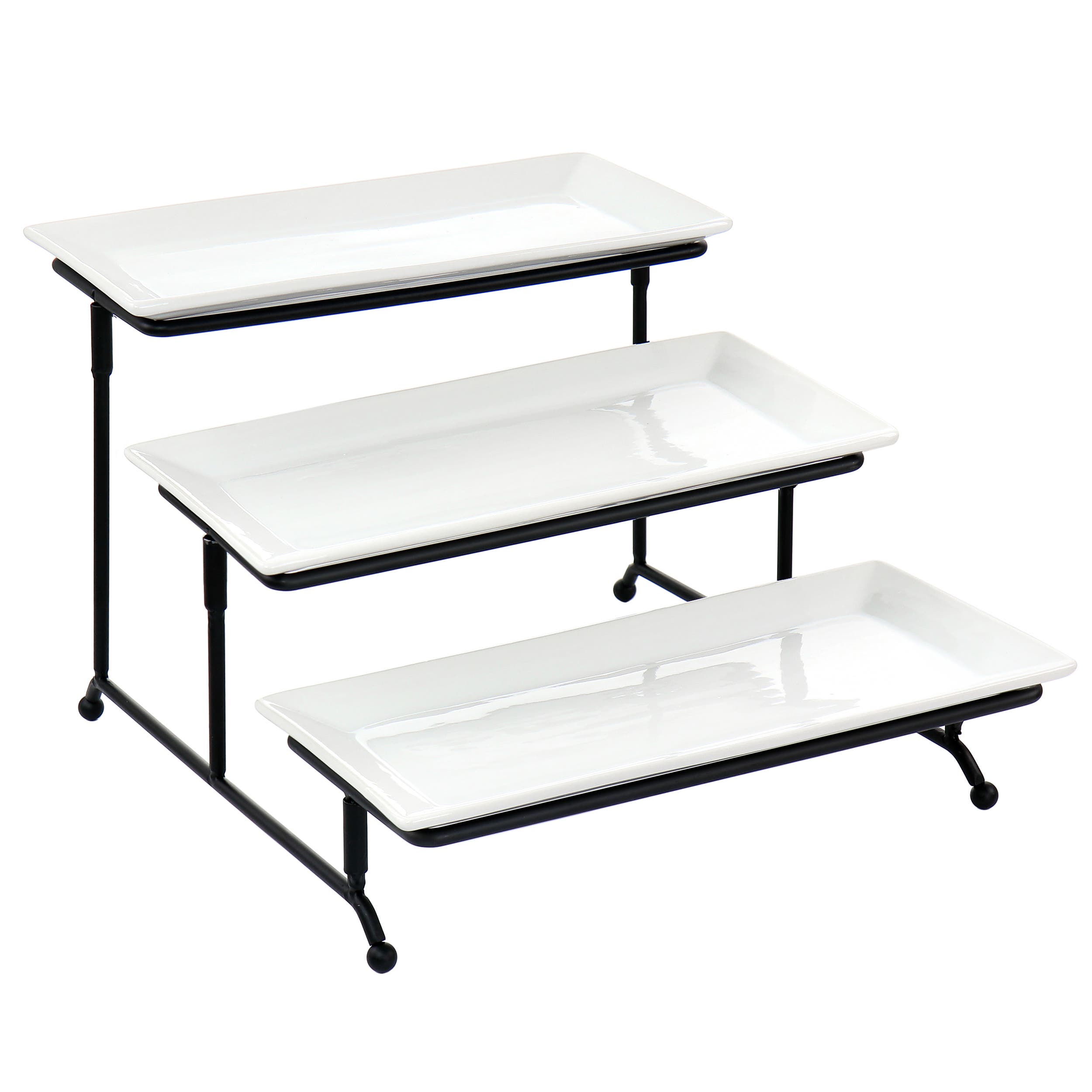 Elama 3 Tier Rectangular Plate Porcelain Serveware Set - White