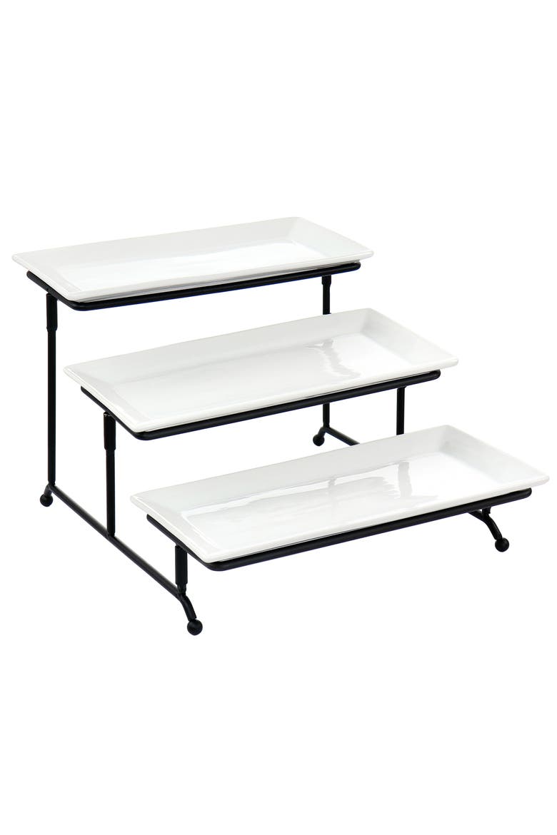 3 Tier Rectangular Plate Porcelain Serveware Set, Main, color, White