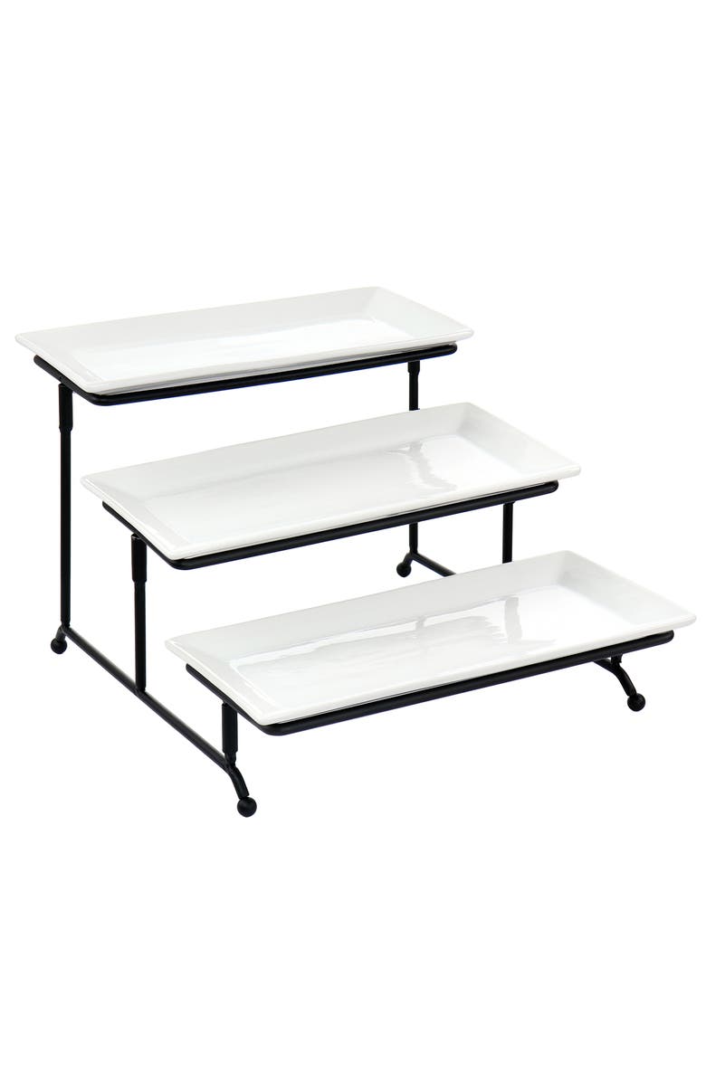 Elama 3 Tier Rectangular Plate Porcelain Serveware Set, Main, color, White