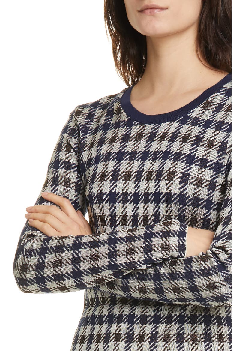 Cabana Metallic Houndstooth Check Long Sleeve Sweater Dress, Alternate, color, BROWN BLUE HOUNDSTOOTH