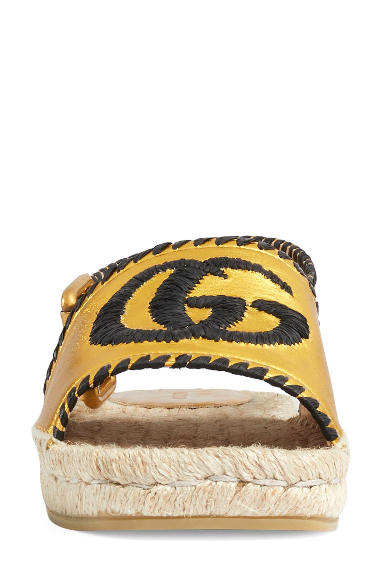 Pilar Embroidered Double G Logo Slingback Espadrille Sandal, Alternate, color, GOLD