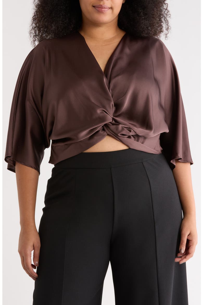 Satin Front Twist Top, Main, color, BROWN