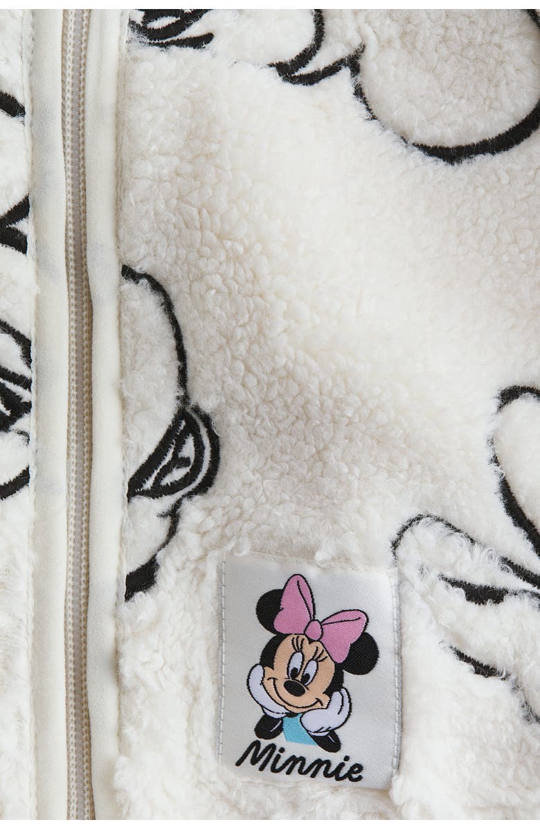 H&M Embroidery-motif Teddy Jacket, Alternate, color, Cream/Minnie Mouse