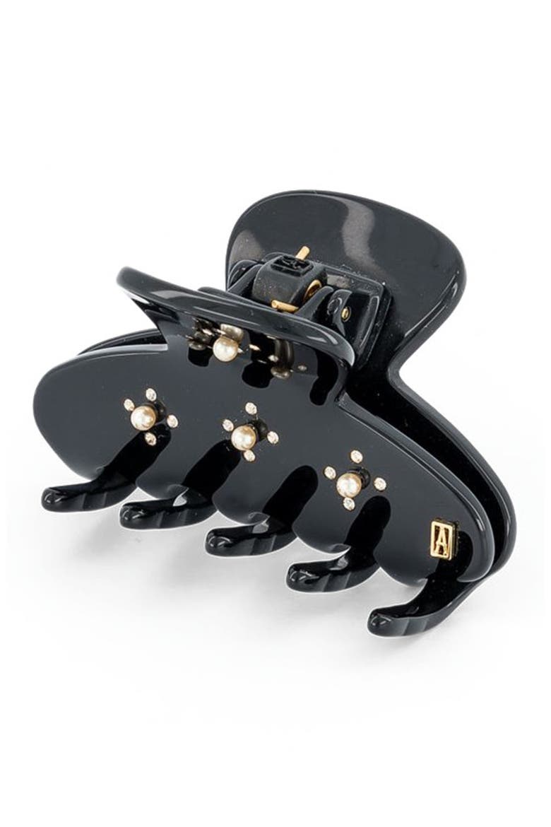 En Pamoison Strass Acetate and Pearls Hair Claw Clip, Alternate, color, Black