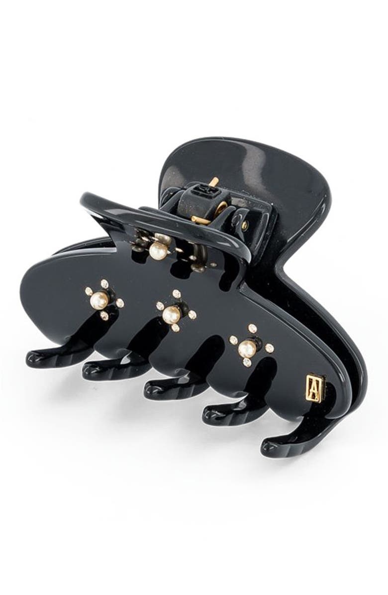 Alexandre de Paris En Pamoison Strass Acetate and Pearls Hair Claw Clip, Alternate, color, Black