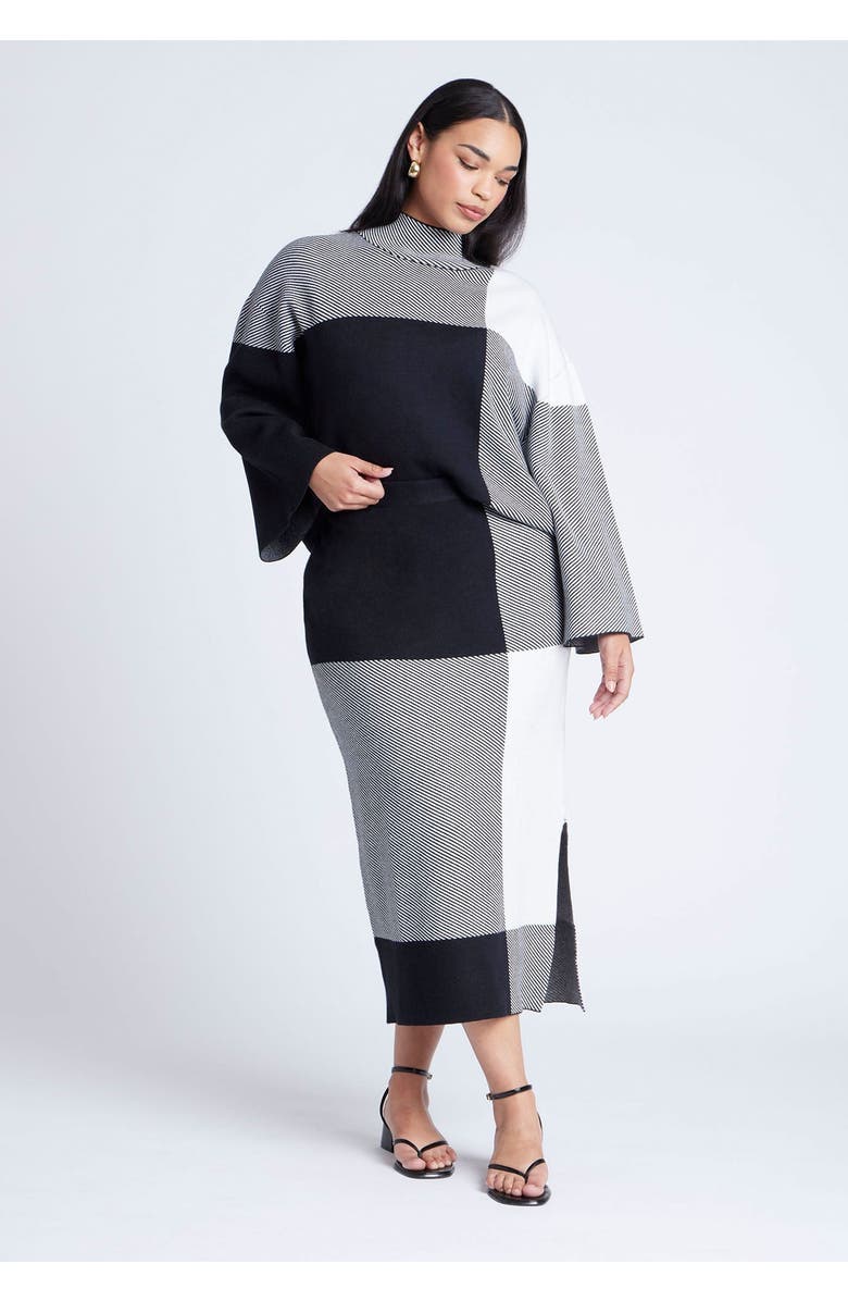 ELOQUII Intarsia Sweater Skirt, Main, color, Black White Grid
