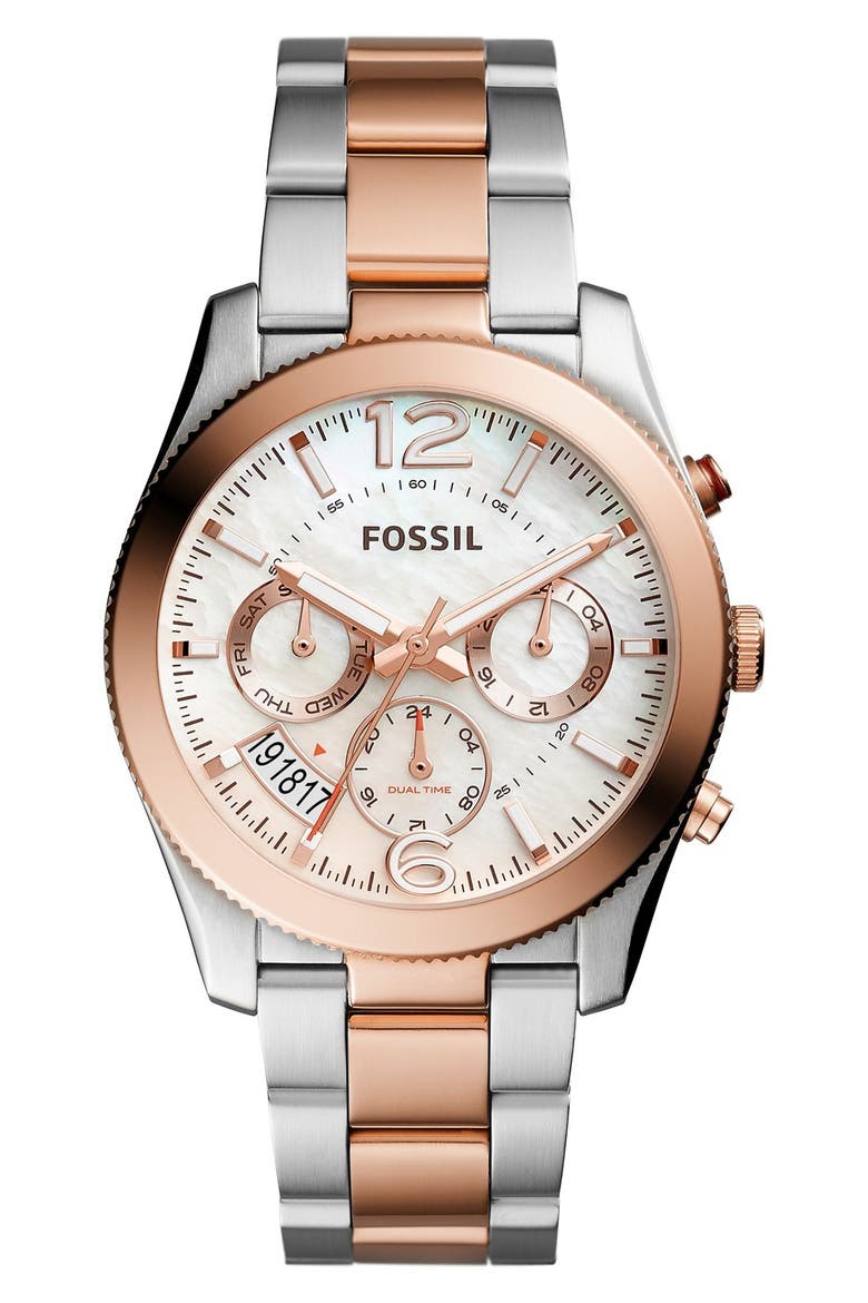 'Perfect Boyfriend' Multifunction Bracelet Watch, 39mm, Main, color, SILVER/ ROSE GOLD