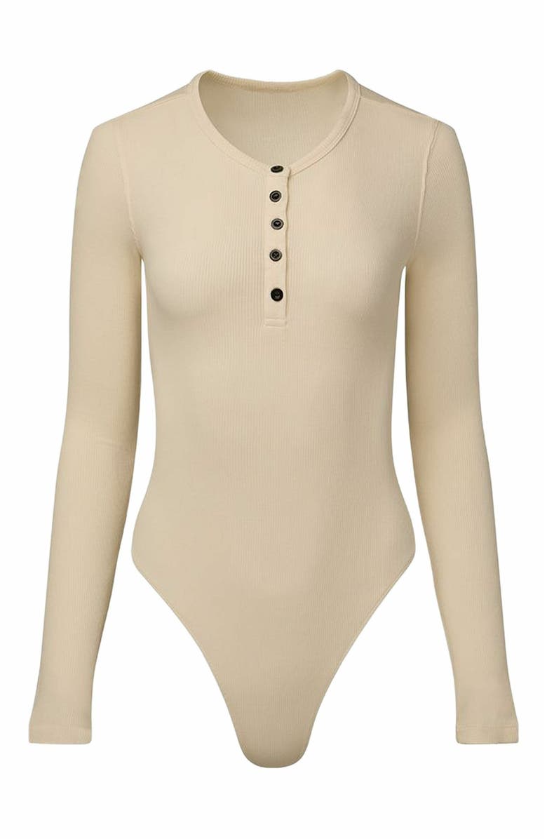 WeWoreWhat Crew Neck Henley Bodysuit, Main, color, Ivory