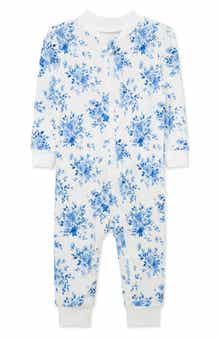 Little Me Blue Floral Stretch Viscose Zip One-Piece Pajamas