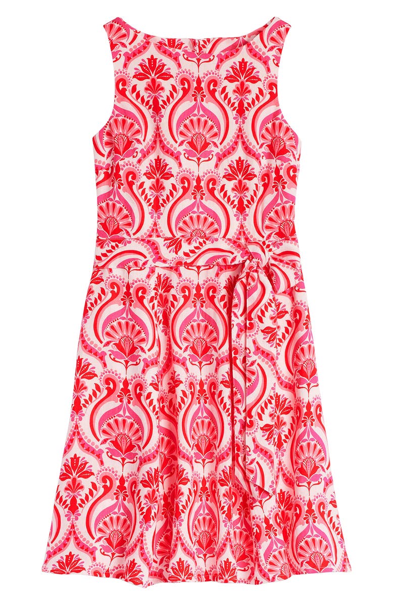 Boden Anya Print Tie Waist Linen Dress, Alternate, color, Poppy Red, Ornamental Floral