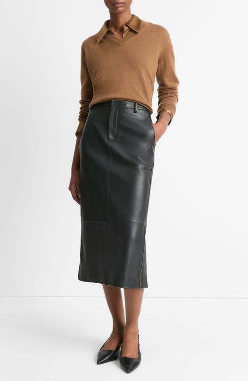 Vince Leather Pencil Skirt In Vintage Black