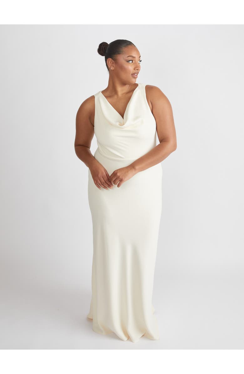 Six Stories Cowl Front Crepe Bridesmaid Dress, Main, color, Almond