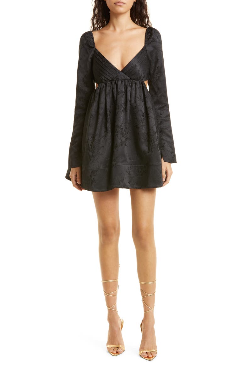 Lena Cutout Long Sleeve Minidress, Main, color, BLACK