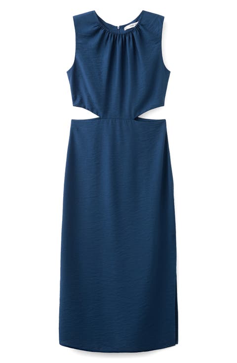 Crinkled Cutout Midi Dress