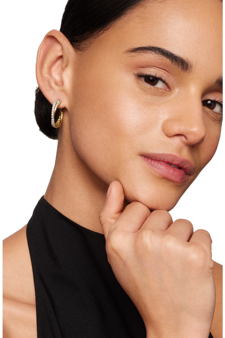 Pavé Diamond Crossover Hoop Earrings, Alternate, color, 18K YELLOW GOLD