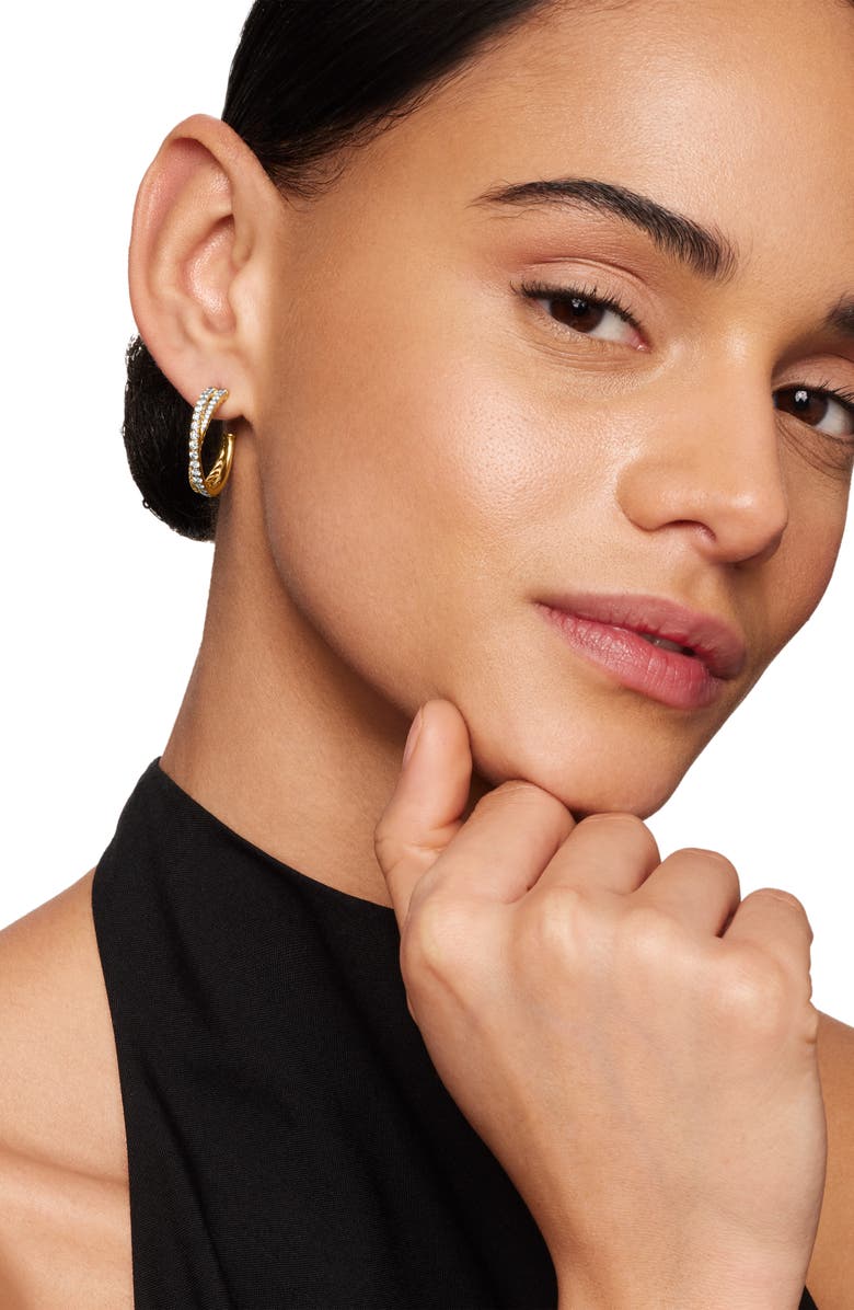 David Yurman Pavé Diamond Crossover Hoop Earrings, Alternate, color, 18K Yellow Gold