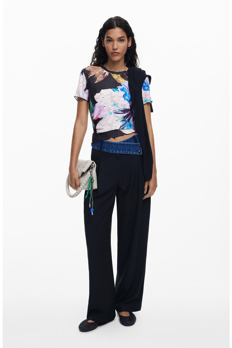 Texture Floral Top, Alternate, color, BLACK