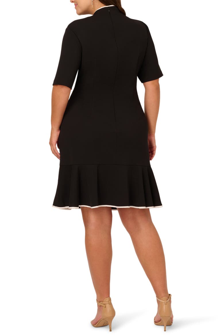 Tie Neck Crepe Dress, Alternate, color, BLACK/ IVORY