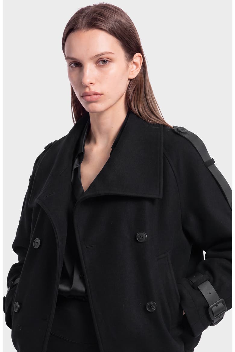 Maemi Wool Bomber with Faux Fur Collar, Alternate, color, Black