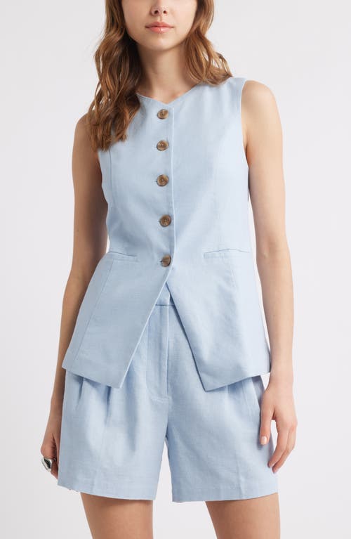 Open Edit Linen Blend Vest In Blue Subdued