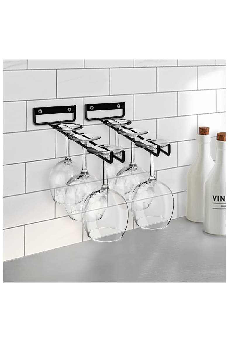 Set of 4 Wall Mounted Wine Glass Racks, Alternate, color, BLACK