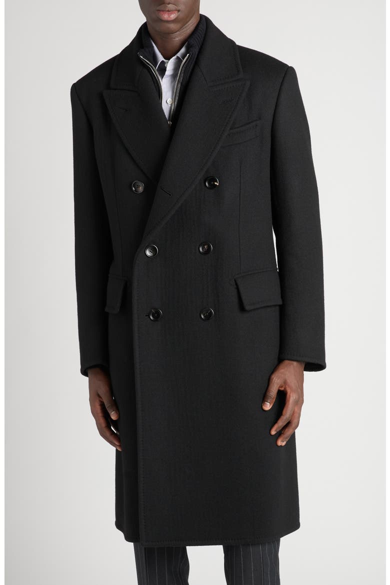 Double Breasted Black Wool Overcoat, Alternate, color, LB999 BLACK
