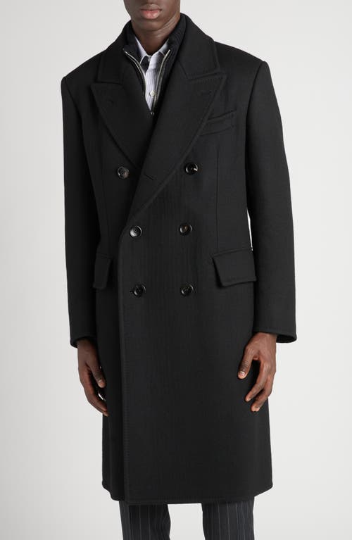 Tom Ford Double Breasted Black Wool Overcoat In Black