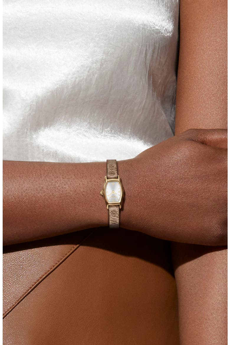 Greta Leather Strap Watch, 15.3mm, Alternate, color, SILVER WHITE