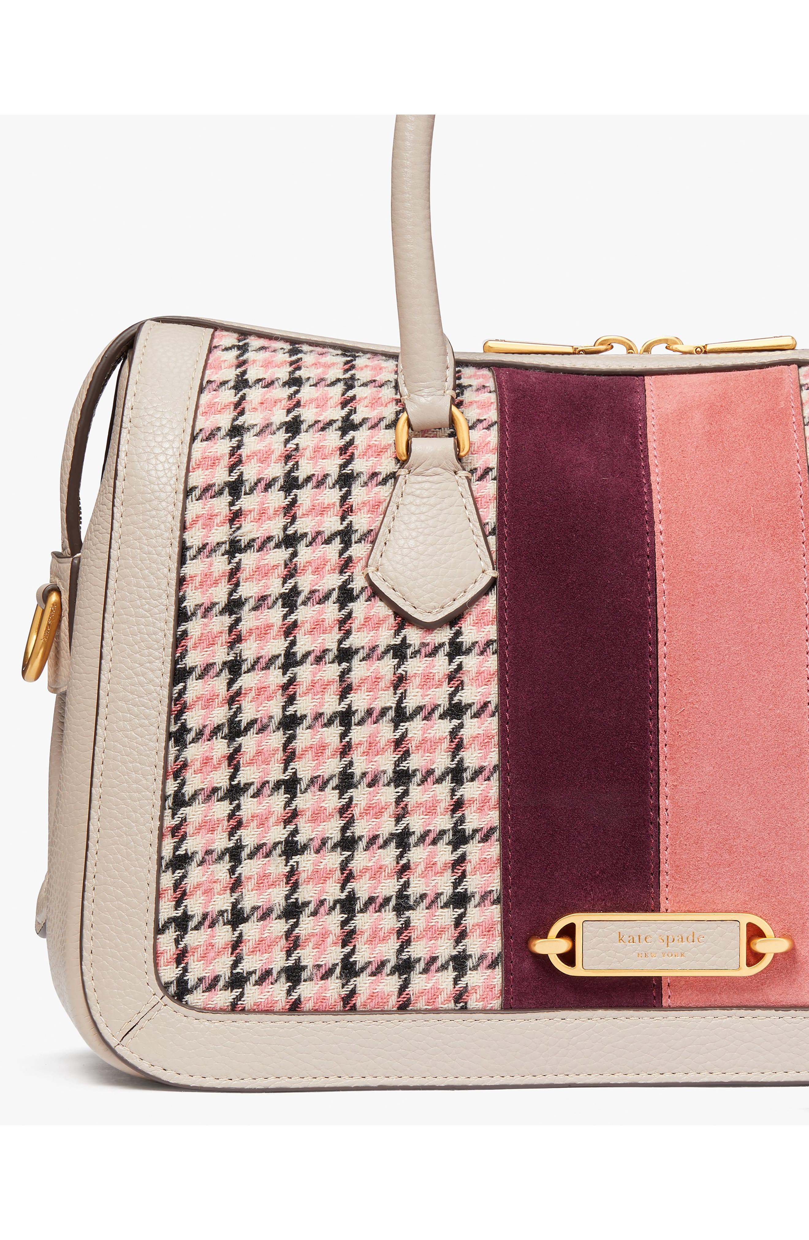 Kate Spade New York gramercy racing stripe houndstooth top handle bag, Alternate, color, 