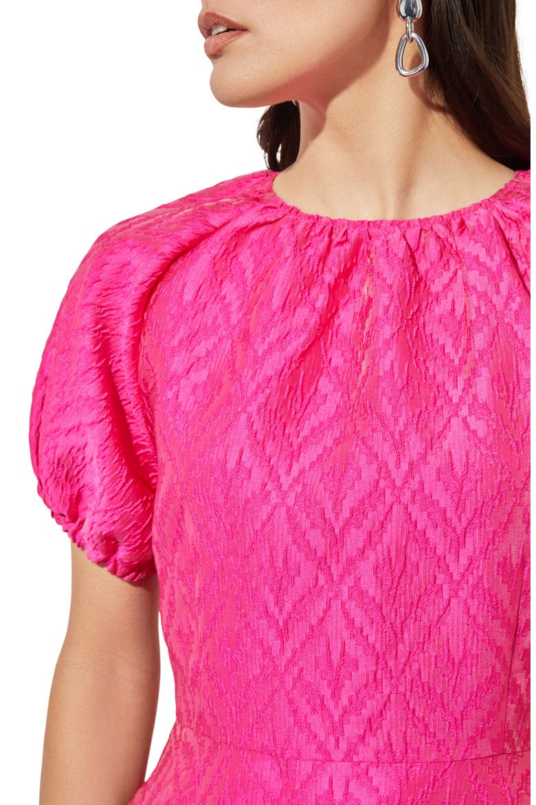 Bouffont Puff Sleeve Jacquard Dress, Alternate, color, CARMINE ROSE