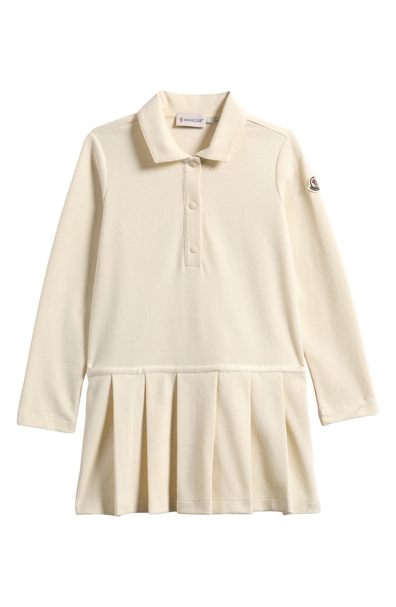 Moncler Kids' Long Sleeve Pleated Polo Dress, Main, color, Ivory