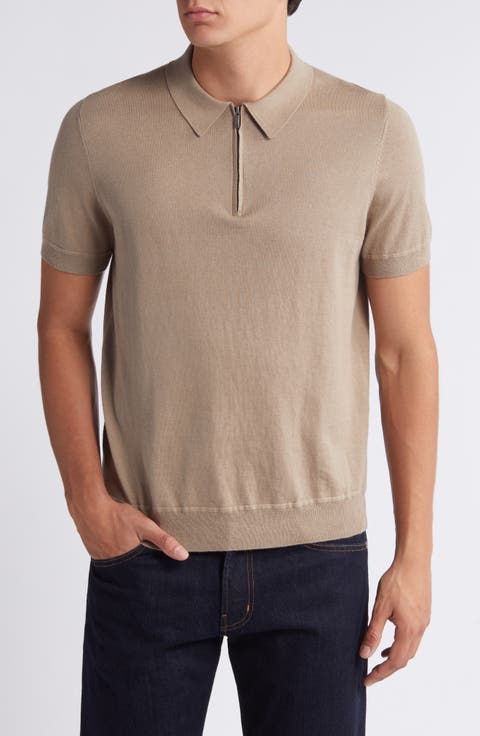 Quarter Zip Cotton & Silk Polo (Regular & Tall)