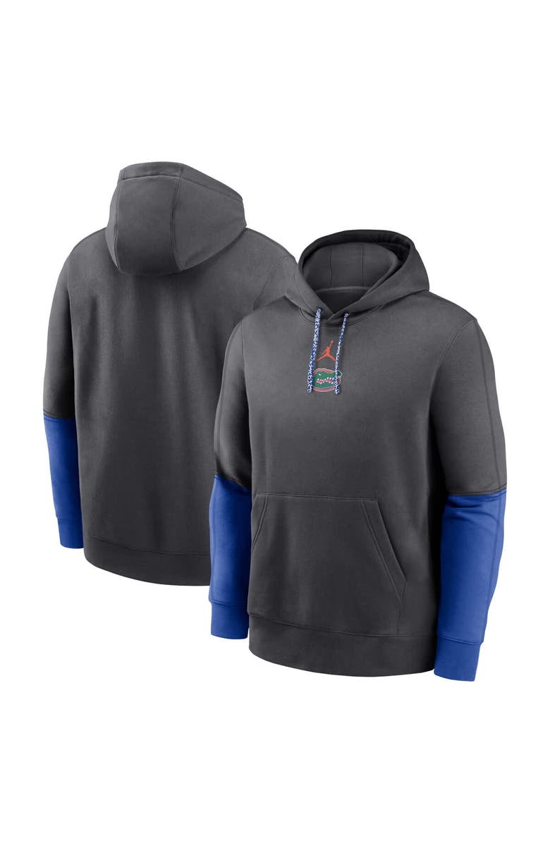 Jordan Brand Men's Jordan Brand Anthracite/Royal Florida Gators 2024 Sideline Club Pullover Hoodie, Main, color, Anthracite