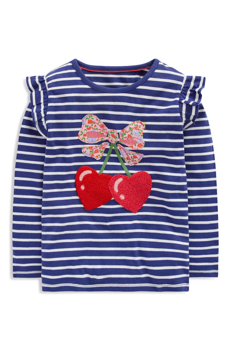 Kids' Stripe Appliqué Long Sleeve Cotton Graphic T-Shirt, Main, color, STARBOARD BLUE CHERRY HEARTS