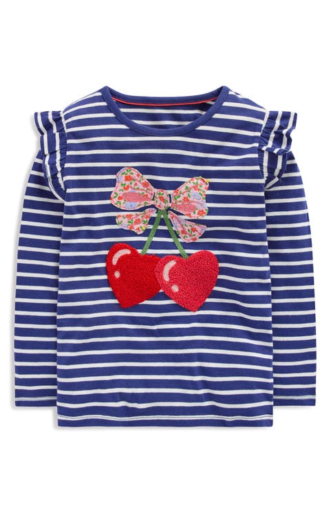 Kids' Stripe Appliqué Long Sleeve Cotton Graphic T-Shirt (Toddler, Little Kid & Big Kid)