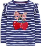 Mini Boden Kids' Stripe Appliqué Long Sleeve Cotton Graphic T-Shirt