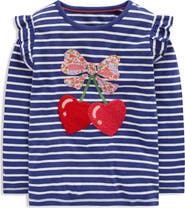 Mini Boden Kids' Stripe Appliqué Long Sleeve Cotton Graphic T-Shirt