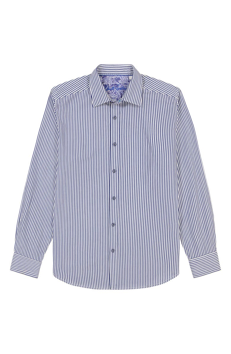 Robert Graham Greenwich Stripe Stretch Button-Up Shirt, Alternate, color, Navy