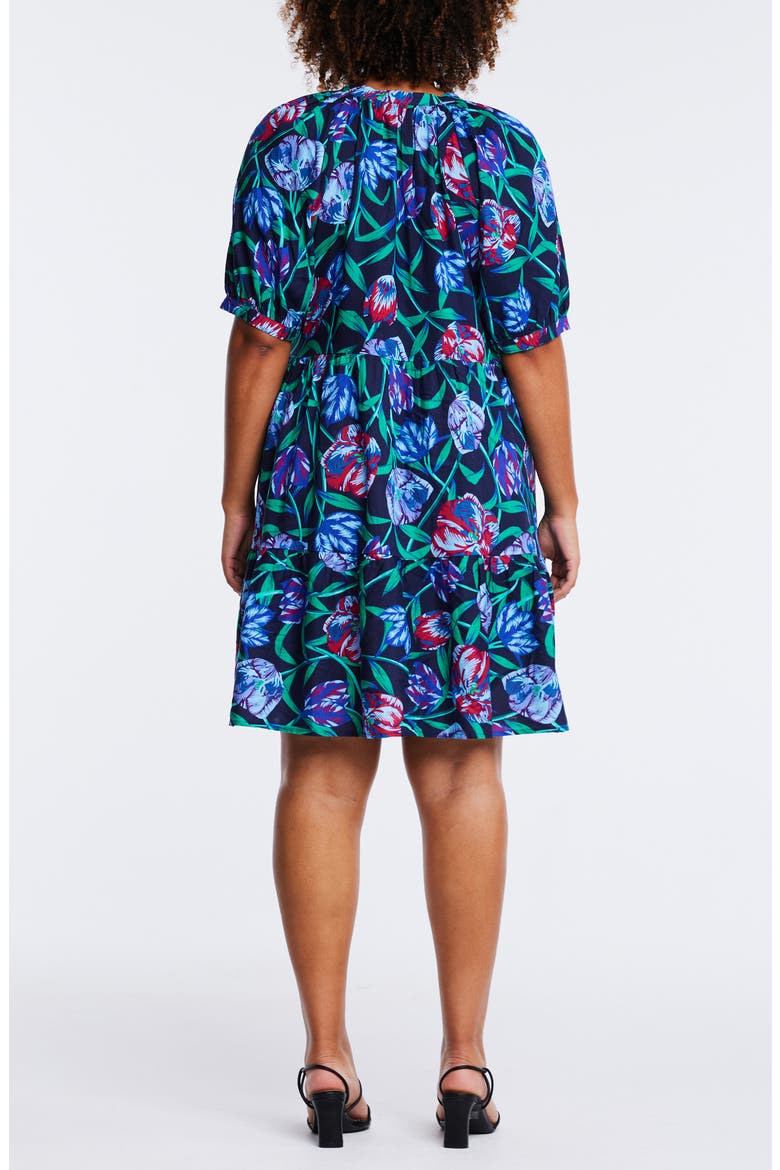 Nautical Flower Linen Blend A-Line Dress, Alternate, color, NAVY/ GREEN