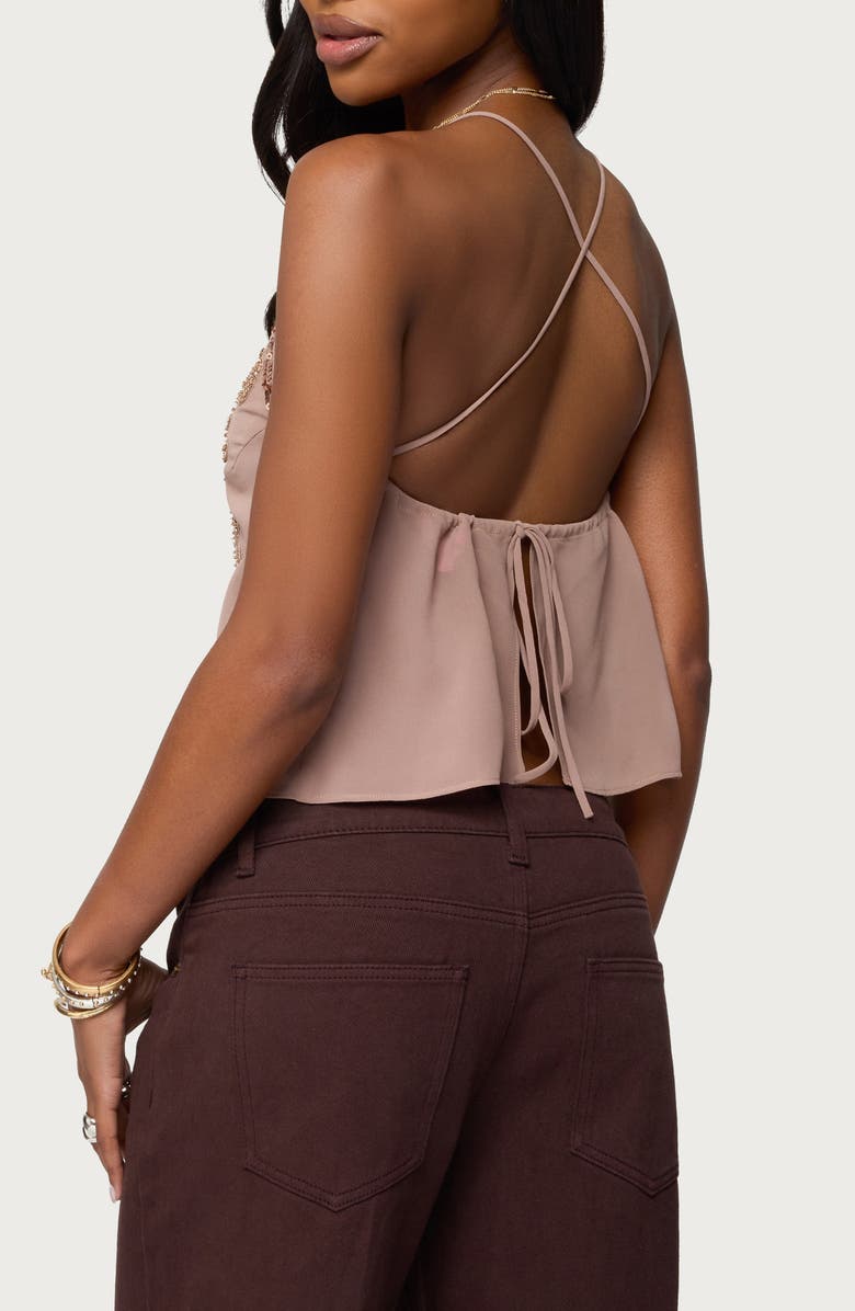 EDIKTED Sorina Sequin Beaded Camisole, Alternate, color, Taupe