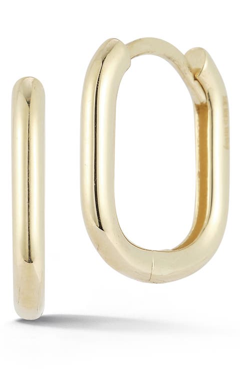 14K Gold Oval Huggie Hoop Earrings