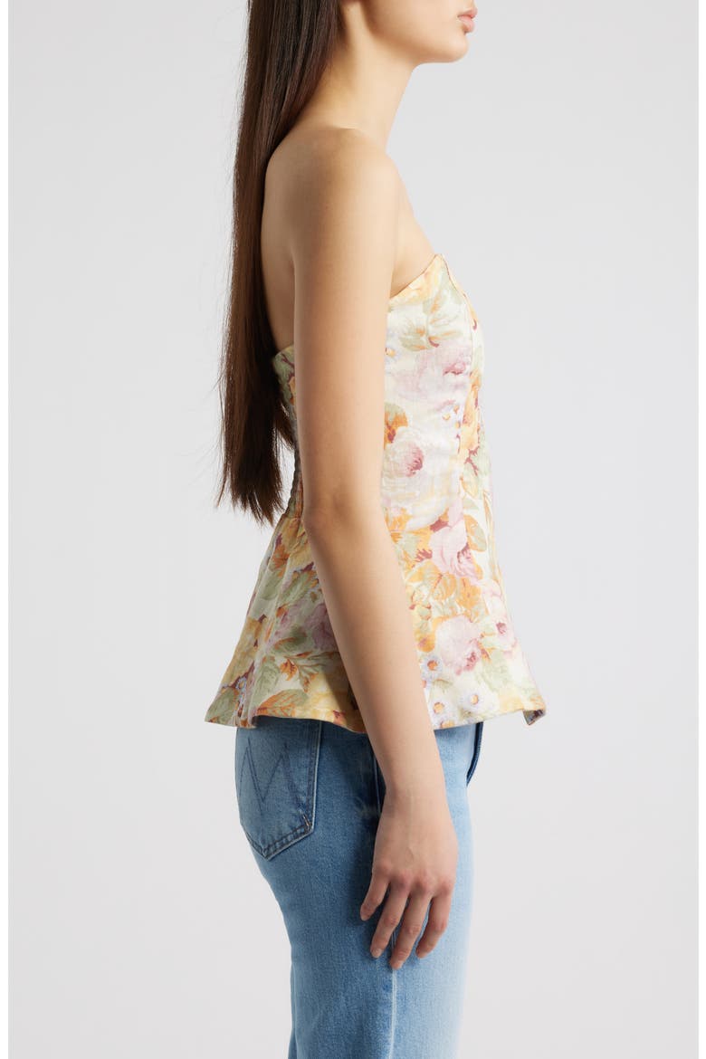 Petro Floral Strapless Linen Peplum Top, Alternate, color, GIARDINO