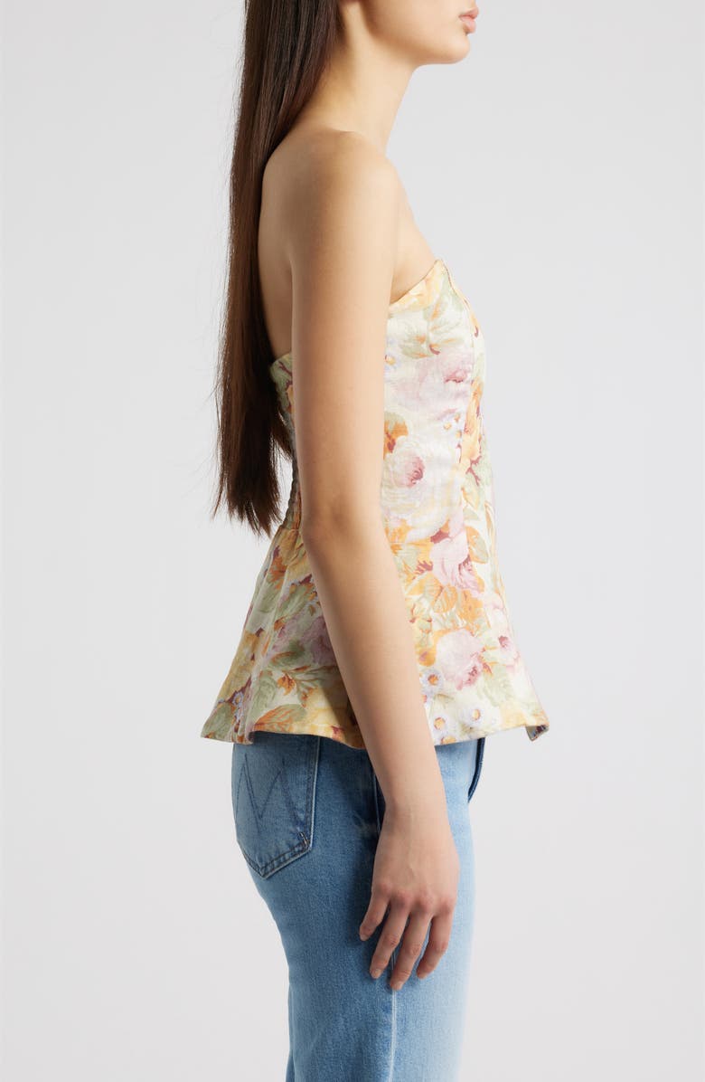 Faithfull the Brand Petro Floral Strapless Linen Peplum Top, Alternate, color, Giardino