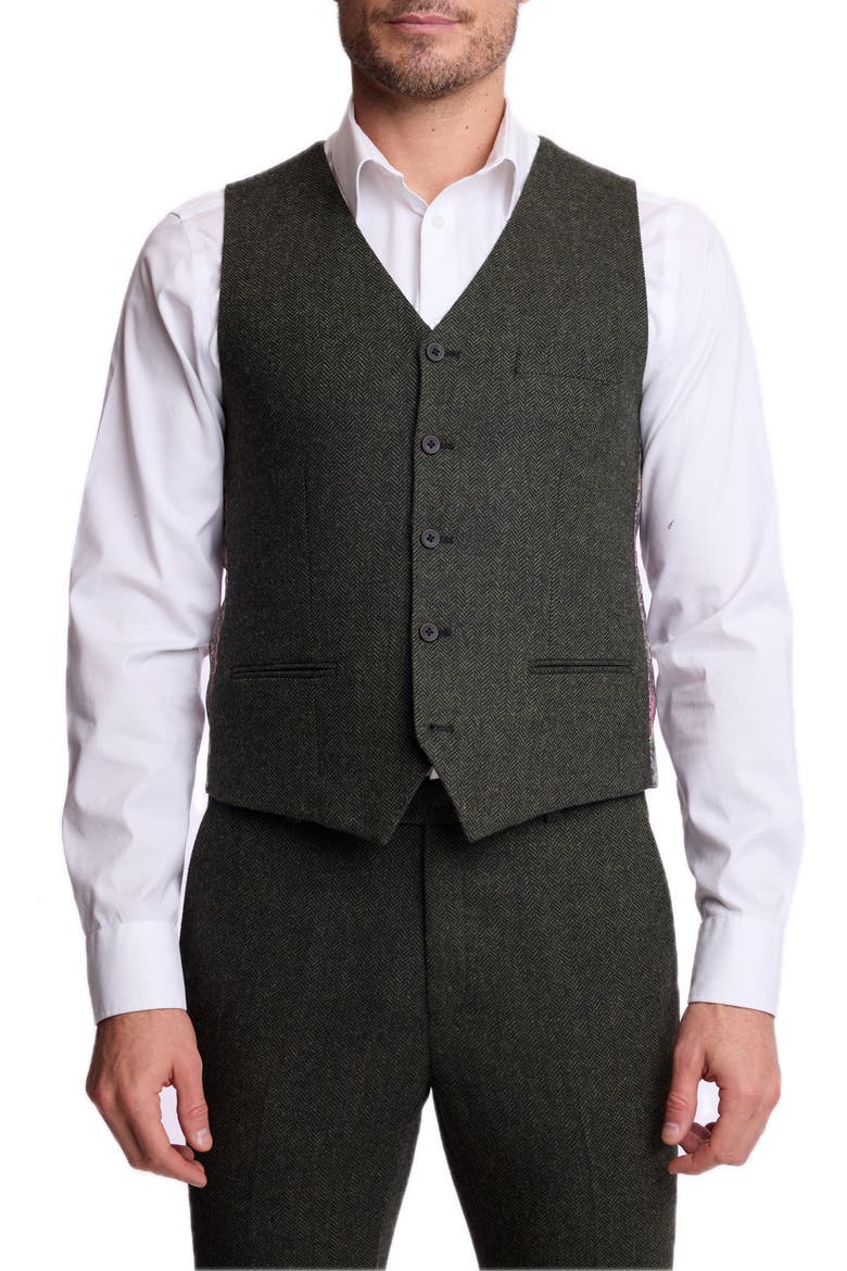 Eaton Slim Fit Wool Blend Vest, Main, color, GREEN BLACK HERRINGBONE