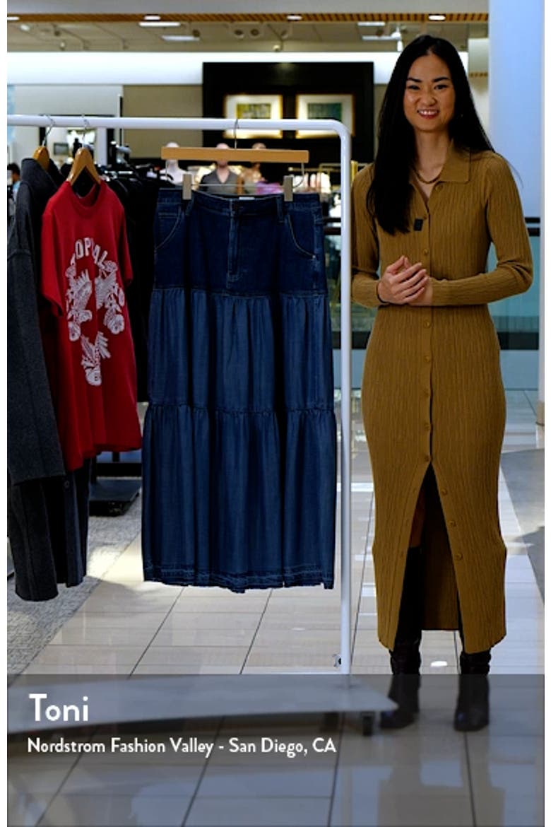 Contrast Tiered Denim Maxi Skirt video